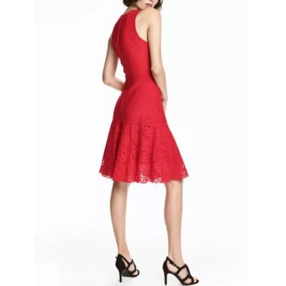 H&M Dresses & Skirts - H&M Red Floral Lace Ruffle Drop Waist Dress